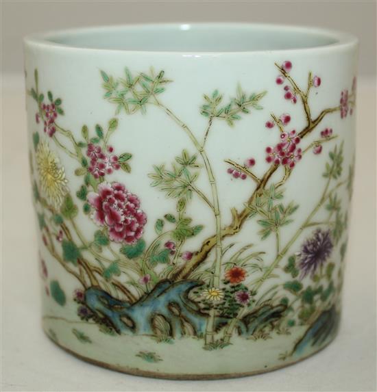 A Chinese famille rose brush pot, Xianfeng mark but later, 9.5cm